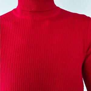 Hanro Bold Red Ribbed tight fitting Turtleneck Top